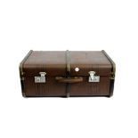 Three travelling trunks, card or wooden structures with metal clips and fastenings, largest 53 cm