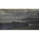 20th Century British School oil on card, 'Fishing Boats on the Beach at Night', 16 cm x 28.5 cm,;