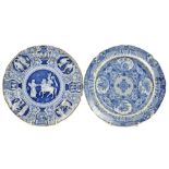 A pair of early 19th Century Spode plates, one printed with images and outlines from Greek, Roman