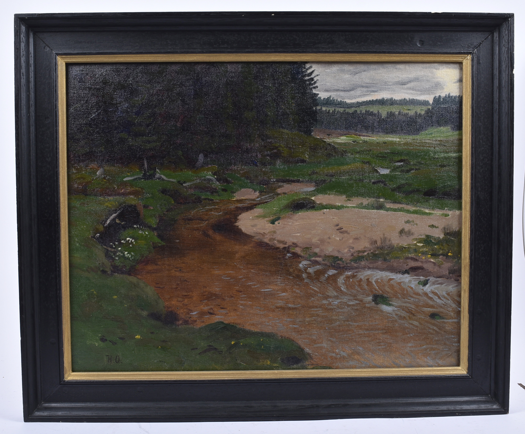 Hermann Osthoff (1879-1918) oil on board, 'River Landscape with Forest', monogrammed 'H.O.' (lower - Image 2 of 2