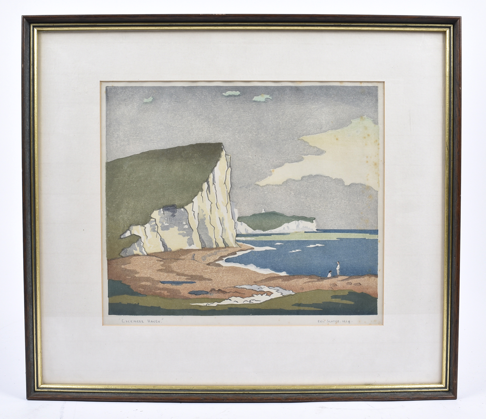 Eric Slater (1896-1963) coloured woodcut, 'Cuckmere Haven', 1929, signed, dated and titled in pencil - Image 2 of 2