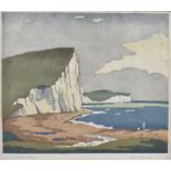 Eric Slater (1896-1963) coloured woodcut, 'Cuckmere Haven', 1929, signed, dated and titled in pencil