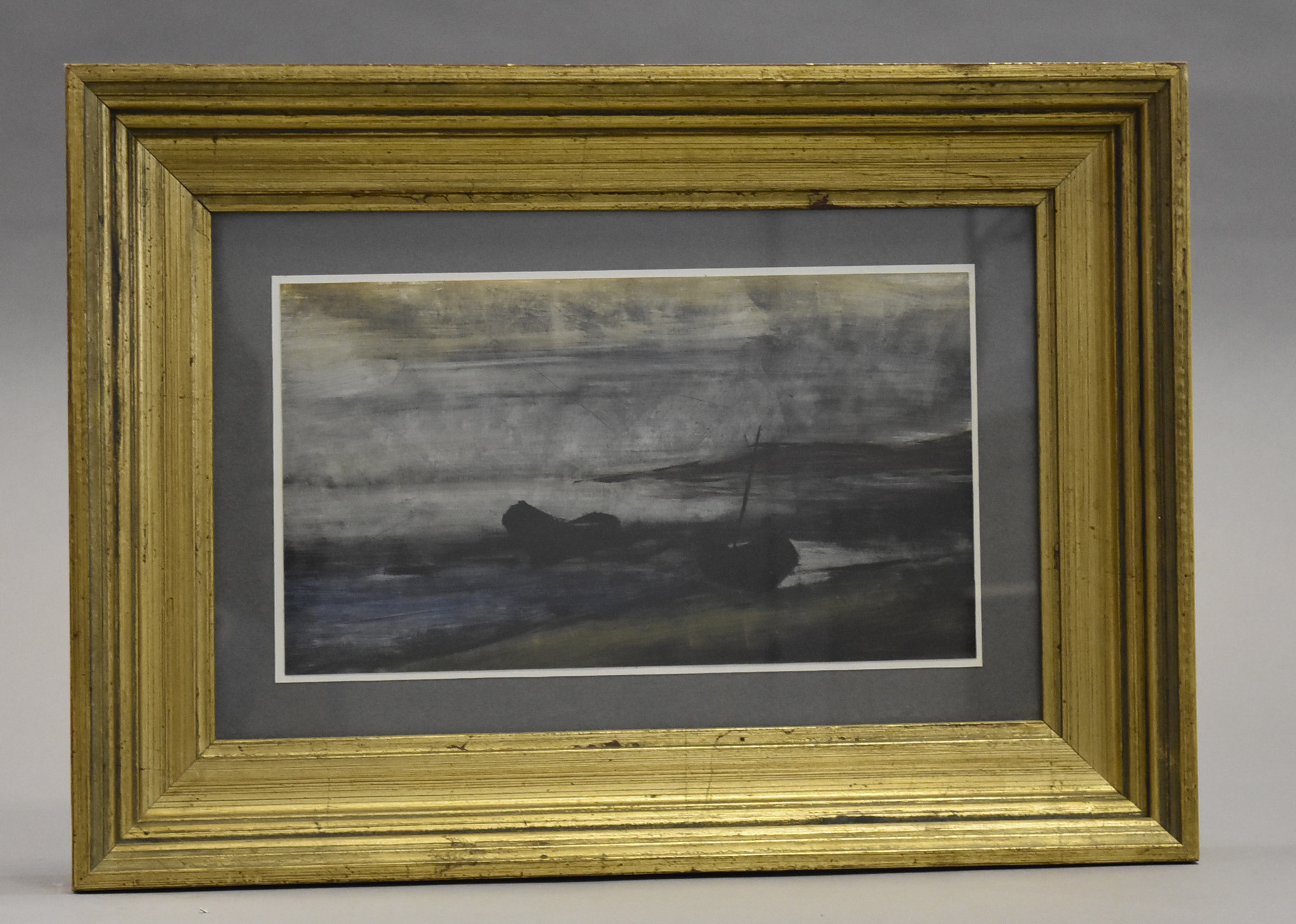 20th Century British School oil on card, 'Fishing Boats on the Beach at Night', 16 cm x 28.5 cm,; - Image 5 of 5