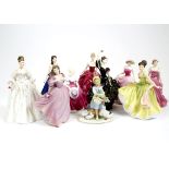 A collection of ceramic figurines, including Coalport 'Flamenco', 'Amanda', 'Perfect Rose', 'Grand