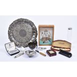 A miscellaneous lot, including a bronze ashtray in the form of a boy holding an ostrich egg, a