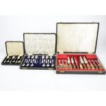 A large quantity of silver plated cutlery, including teaspoons, carving sets, knives and forks, with