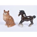 A large Beswick cat, no.1867, 20 cm high, together with a Beswick shire horse, 20 cm high (2)