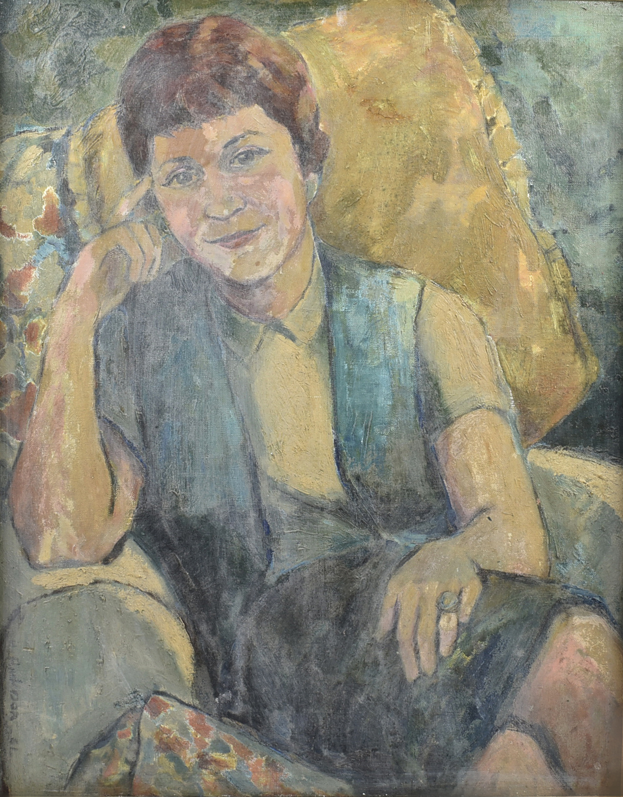 Mid 20th Century British School oil on board, 'Portrait of a Lady in an Armchair', signed and