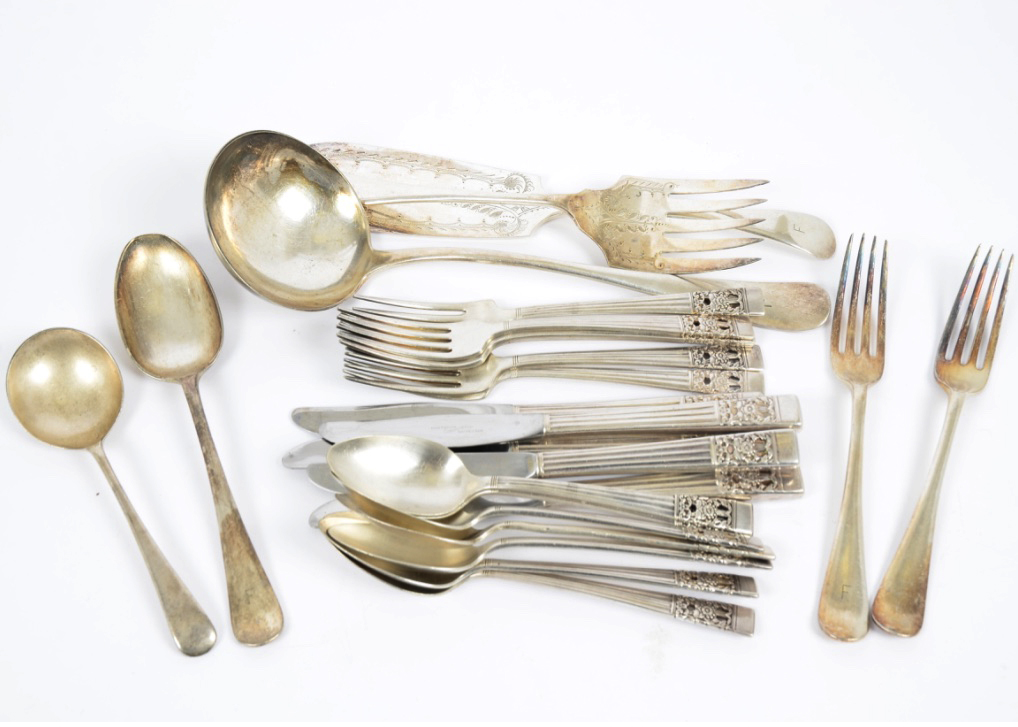 A large selection of silver plated cutlery, including examples by Mappin and Webb, Harrison Fisher &