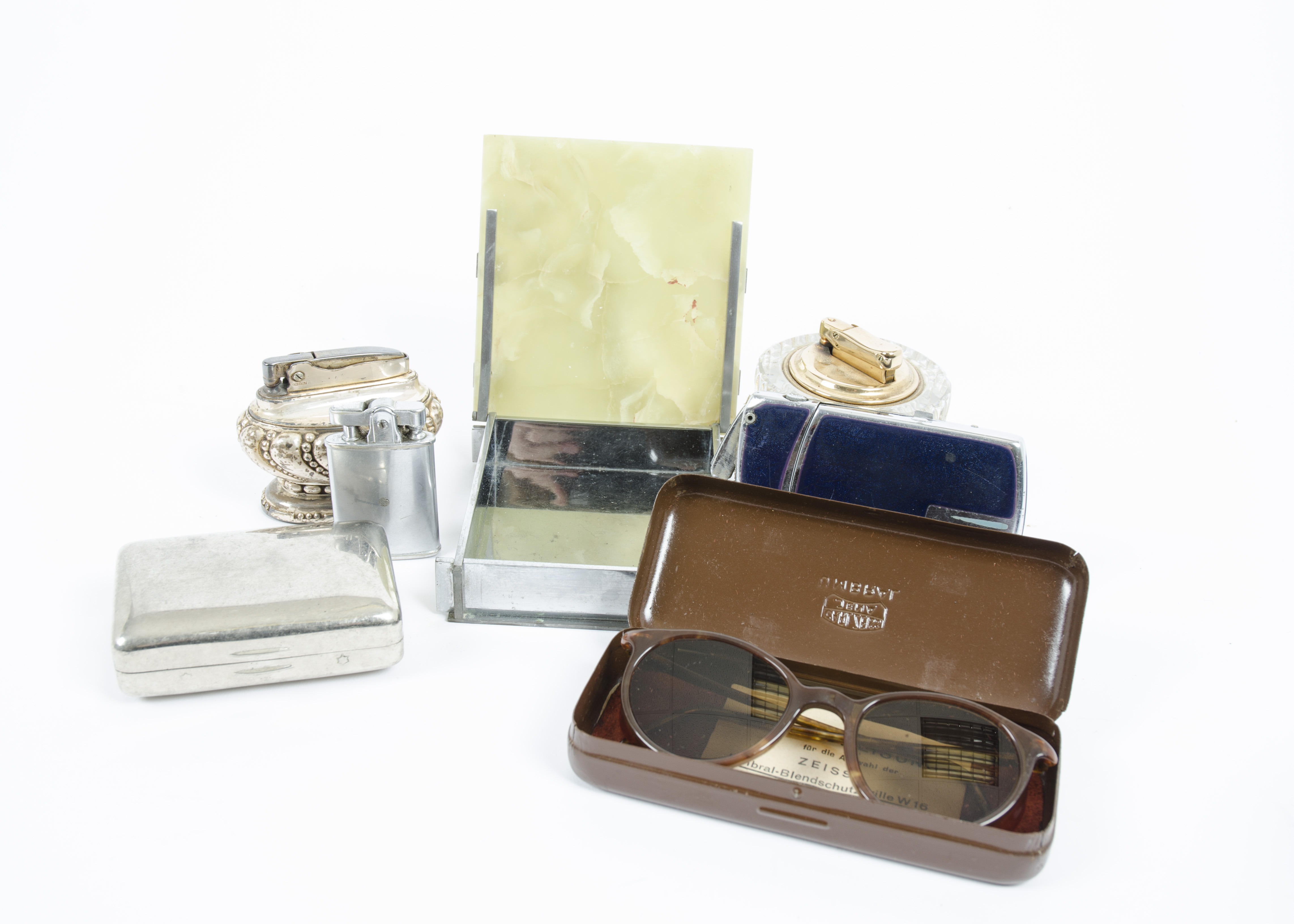 A selection of lighters, including Colibri lighter with Webb Corbett crystal, a Ronson Crown table