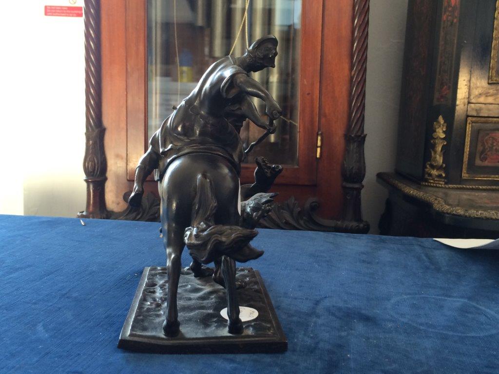 A bronze model of St George fighting the dragon, on horseback, dressed in armour and holding a - Image 3 of 7