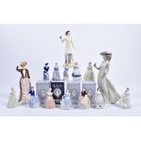 Twelve boxed Wade 'My Fair Lady' figurines, together with a Nao figure of a girl holding a flower, a