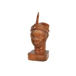 An Ife wooden head, on plinth base, 38 cm high