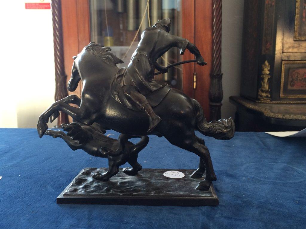 A bronze model of St George fighting the dragon, on horseback, dressed in armour and holding a - Image 4 of 7