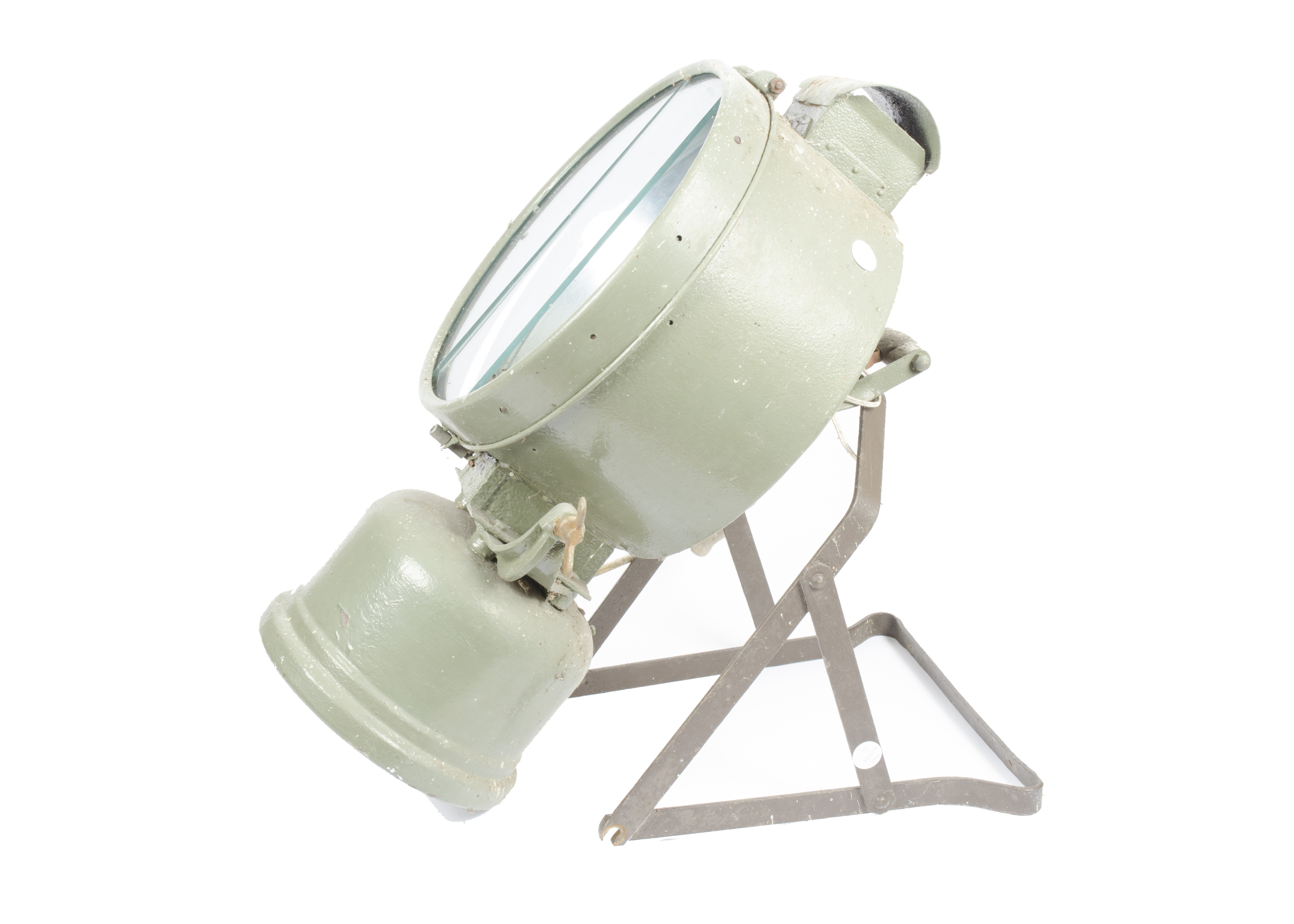 A vintage Tilley floodlight projector lamp, three piece sectional glass lens (one section af),