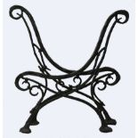 Two pairs of Victorian style cast iron bench ends, one set with scrolling decoration, the other