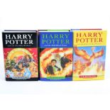 Three Harry Potter first edition books, consisting of 'The Order of the Phoenix', 'The Half Blood