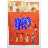 Christopher Corr (b. 1955) limited edition lithograph, 'The Holi Elephant's Parade', signed and