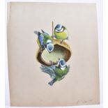 S.P.G. Donnell (20th Century) pair of gouache on card, 'Blue Tits' and 'Birds on a Branch', each