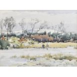 Andrew Archer Gamley RSW (1869-1949) watercolour on paper, 'Winter Landscape with Two Figures in the