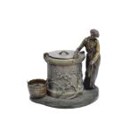 A 20th Century French bronze tobacco pot, modelled as a woman beside a well, signed 'A. Duche', 20