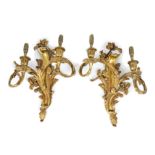 A set of French style ormolu wall brackets, with electric fittings, 34 cm high (4)