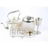 A collection of silver plate, including Francis Boone Thomas teapot, a pair of butter dishes in