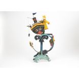 Two vintage painted metal balance toys, comprising a steam ship 'Panama' at sea, 59 cm high; and a