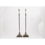 A pair of silver plated table lamps, squared and baluster column on stepped square base, 74 cm