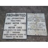 1950s Heavy Vehicle Warning Notices, duo of alloy notices, All Locomotives, Tractors, Heavy Motor
