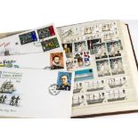 A collection of British stamps and First Day Covers, including a small stockbook with a page