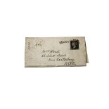 An 1840 letter with Penny Blackstamp, the folded paper letter with print of Hungerford Market and