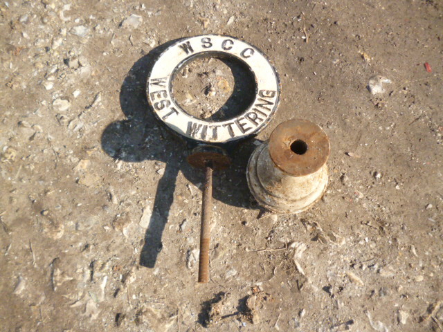 1950s Finger Post Circular Village Name Sign, cast iron WSCC pierced circular sign with socle,