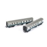 A pair of uncommon Tri-ang TT BR blue/grey Coaches, unboxed 1st/2nd and Brake/2nd, G-VG (2)