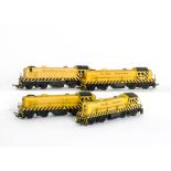 Tri-ang 00 Gauge R155 Transcontinental yellow Diesel Switchers, comprising four with hazard stripes,