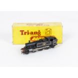 A pair of Tri-ang TT Gauge T99 BR black 2-6-2 Tank Locomotive, both with solid spoked wheels, with