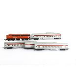 Tri-ang and Tri-ang Hornby 00 Gauge Transcontinental CP Diesel Locomotive and Coaches, unboxed