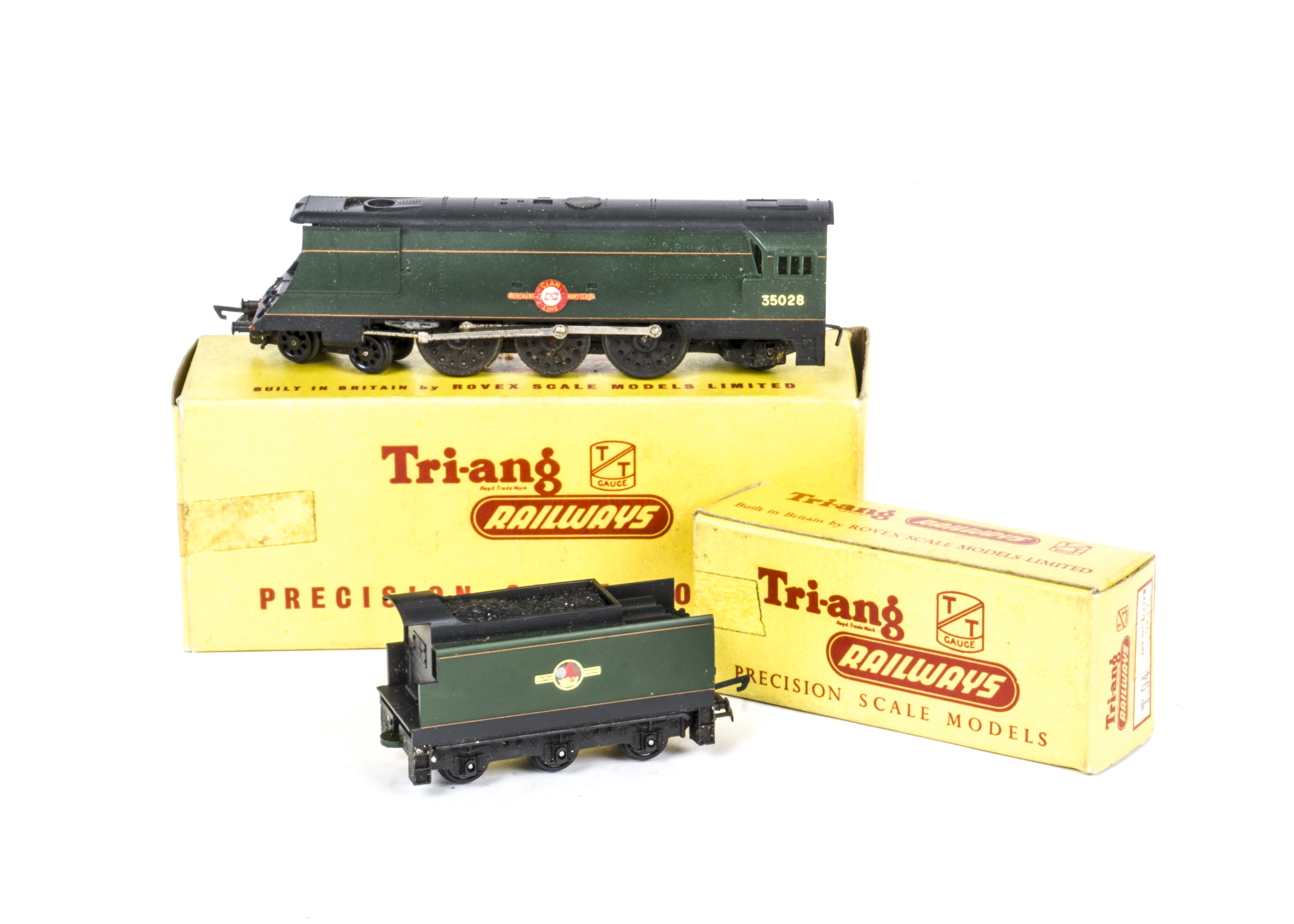 Tri-ang TT Gauge T93 Merchant Navy Class 'Clan Line' Locomotive and Tender, with instructions, in