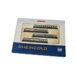 N Gauge Arnold Rheingold, boxed, 0144, four carriage set in blue and cream livery of the DB, G-E,