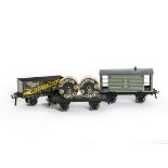 A Bassett-Lowke 0 Gauge Private Owner Open Wagon and Post-war Stock, the B-L wagon in dark grey with