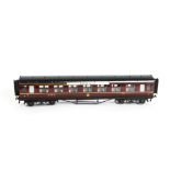 An Exley for Bassett-Lowke 0 Gauge K6 LMS Corridor 1st class 'Royal Scot' Coach, in LMS maroon, with