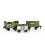 Boxed Bassett-Lowke 0 Gauge Pre-war LMS Stock and unboxed MR Loco Coal Wagon, comprising LMS covered