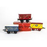 Three Hornby 0 Gauge Private Owner Vans, comprising an OAG-base 'Crawford's Biscuits' in cherry red,