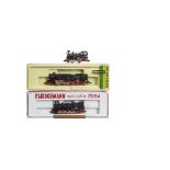 N Gauge Steam Locomotives, a cased duo comprising Minitrix 2503 BR 85 together with Fleischmann 7094