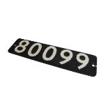 Original Locomotive Number Plate, a cast iron plate inscribed 80099, from a 2-6-4 T locomotive
