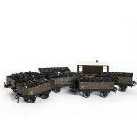 Bassett-Lowke 0 Gauge Post-war LMS Freight Stock, comprising six open wagons with added coal loads