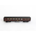 A Late Exley for Bassett-Lowke 0 Gauge LMS Corridor Brake/3rd class Coach, in LMS maroon, with