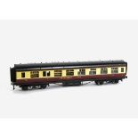 A Late Exley for Bassett-Lowke 0 Gauge BR Corridor 1st Class Restaurant Car, in BR Carmine/Cream