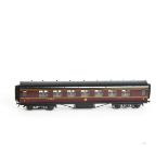 An Exley for Bassett-Lowke 0 Gauge K5 LMS Corridor 1st/3rd class Composite Coach, in LMS maroon,