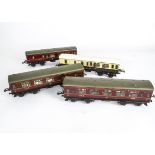 Hornby 0 Gauge No 2 LMS and GWR Tinprinted Coaches, one 1st/3rd composite no 3888 and two brake/3rds